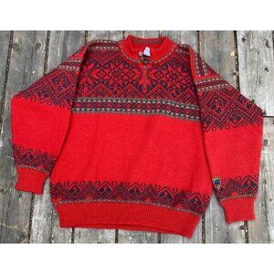 VINTAGE 1995 DALE OF NORWAY EMBROIDERED PEACE SWEATER RED WOOL STYLE AZTEC